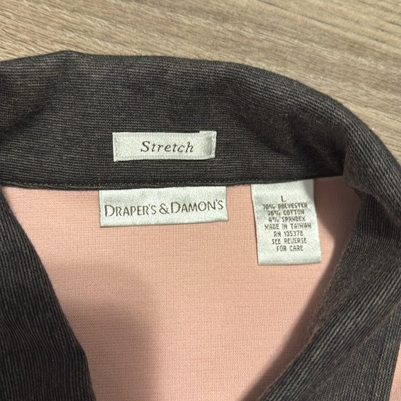 Draper’s &Damon’s Pink and Black Button-Up Shirt  shoulder pads women’s large - Picture 10 of 16